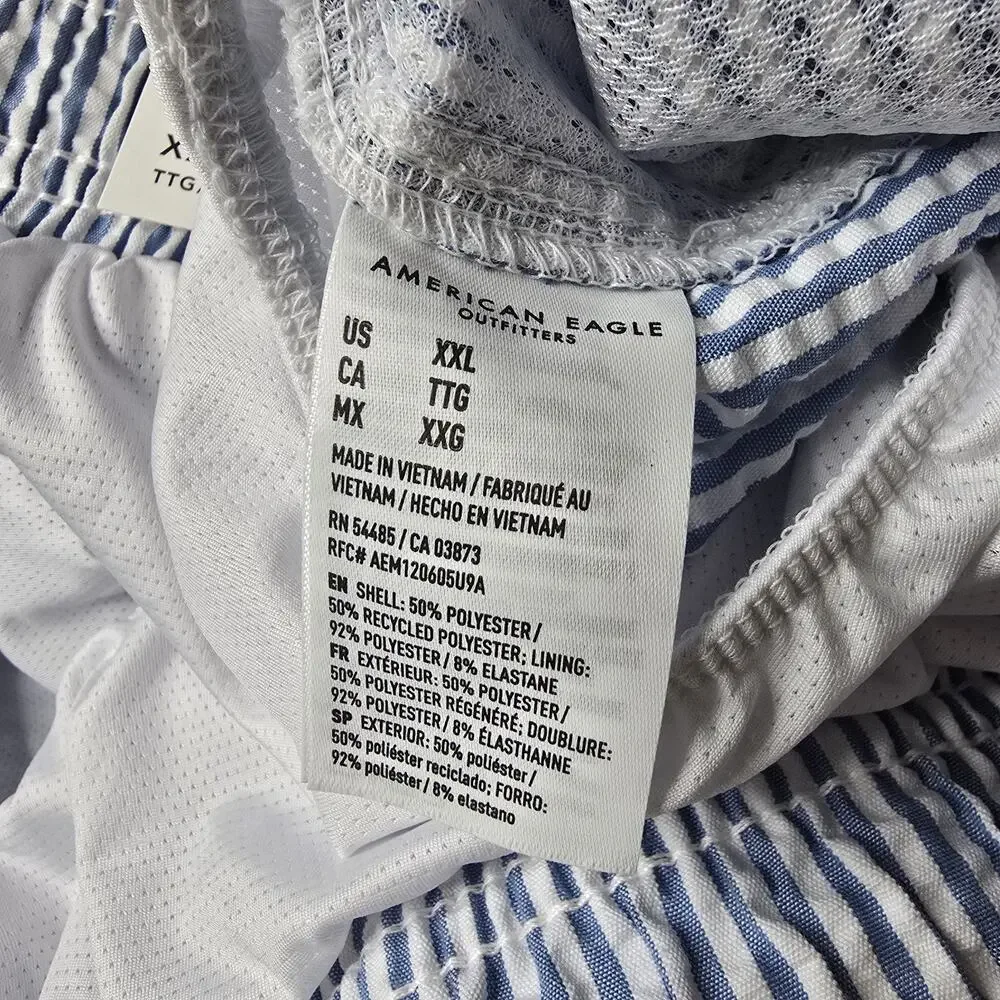 American Eagle Swim Trunks Mens XXL Blue White Stripe Seersucker 5